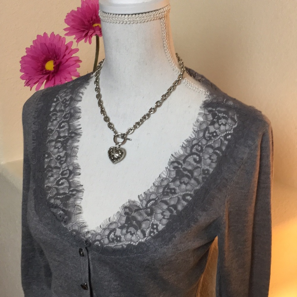 WHBM Grey cardigan with lace